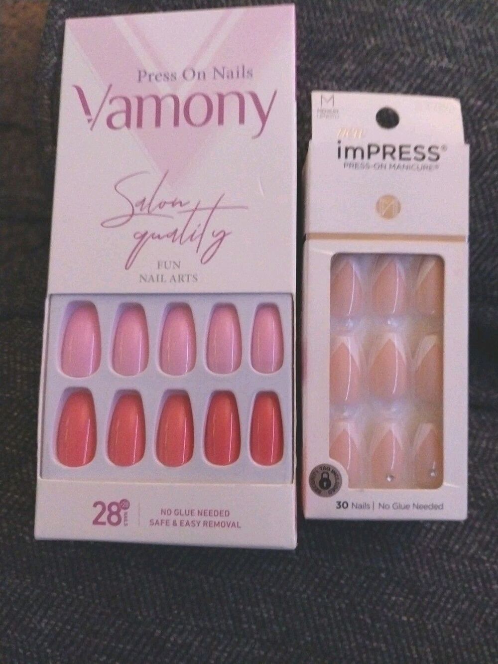 Vamony & imPRESS Press On Nails Lot of 2 Sets Short Square New + Free Nail File